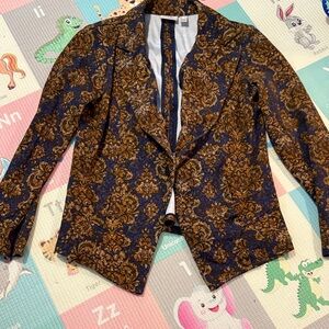 LOGO by Lori Goldstein Navy and Bronze Floral Blazer